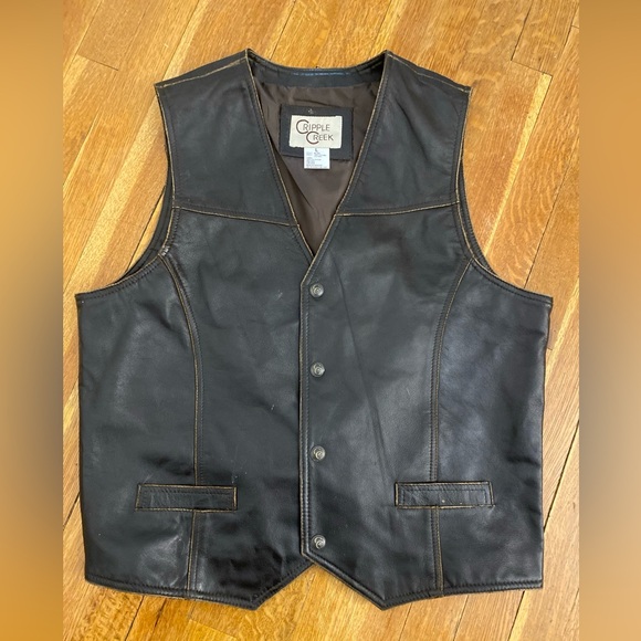 Cripple Creek Vest Mens Large Brown Genuine Leather Snap Button Western Cowboy - Picture 1 of 13